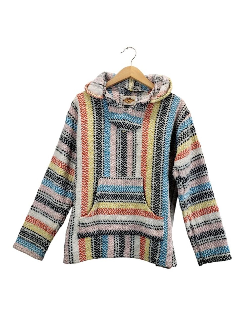Baja Hoodie Pastel Sunrise S by Earth Ragz Multi Color Stripe Mexican Sweater